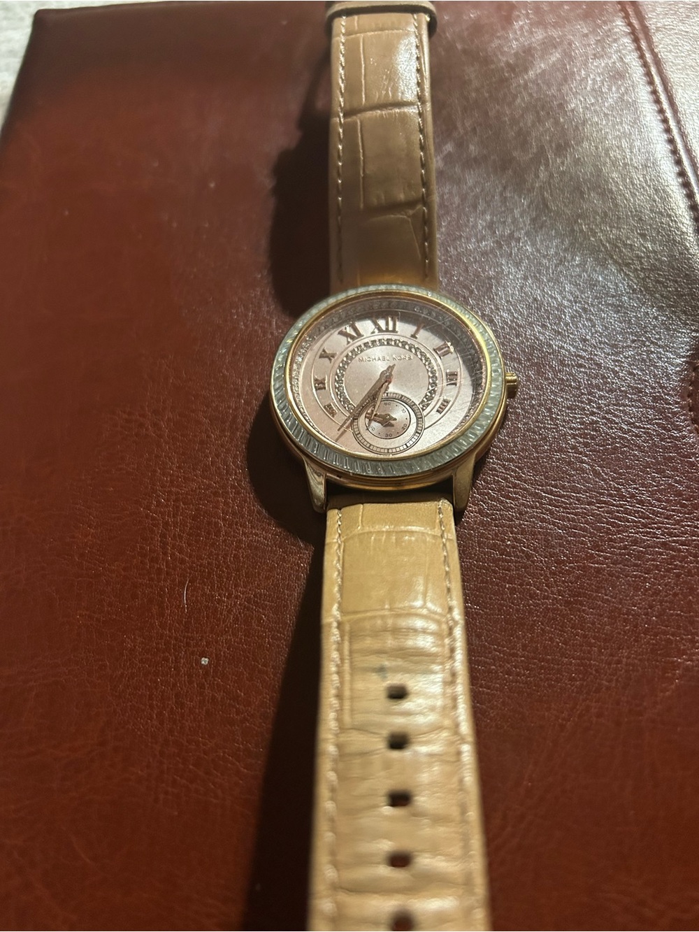 Michael Kors Madelyn Rose Gold Tan Leather Strap Watch